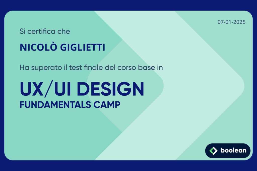 Attestato UX UI Design Nicolò Giglietti